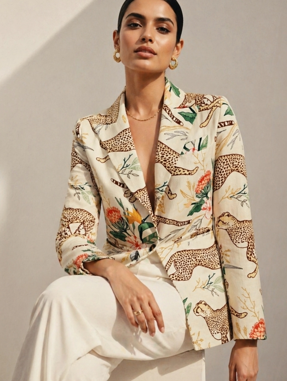 Las Surenas Leopard Blazer 🐆 Botanical Print Jacket | Coastal Cowgirl M